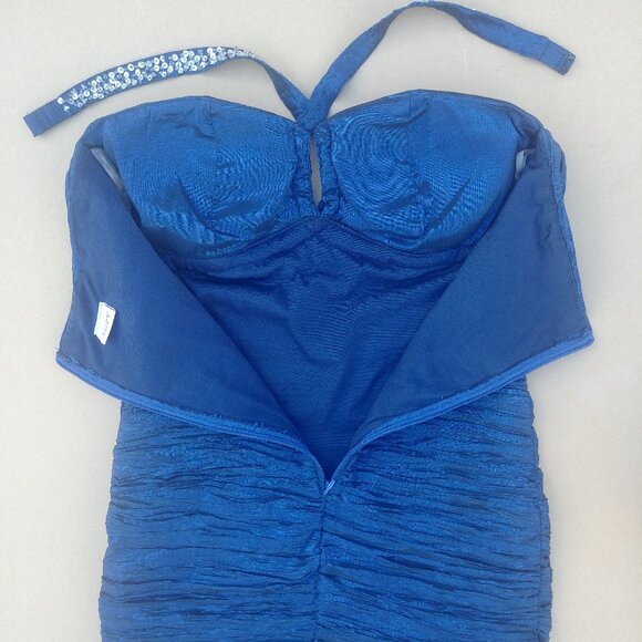 Y2K sapphire blue ruched dress glitter silver sequin halter stra… - Picture 6 of 12